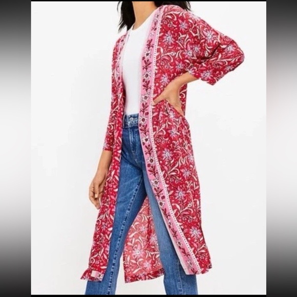 LOFT Pink Floral Kimono Cardigan Robe | Boho Chic XL XXL - Picture 9 of 9